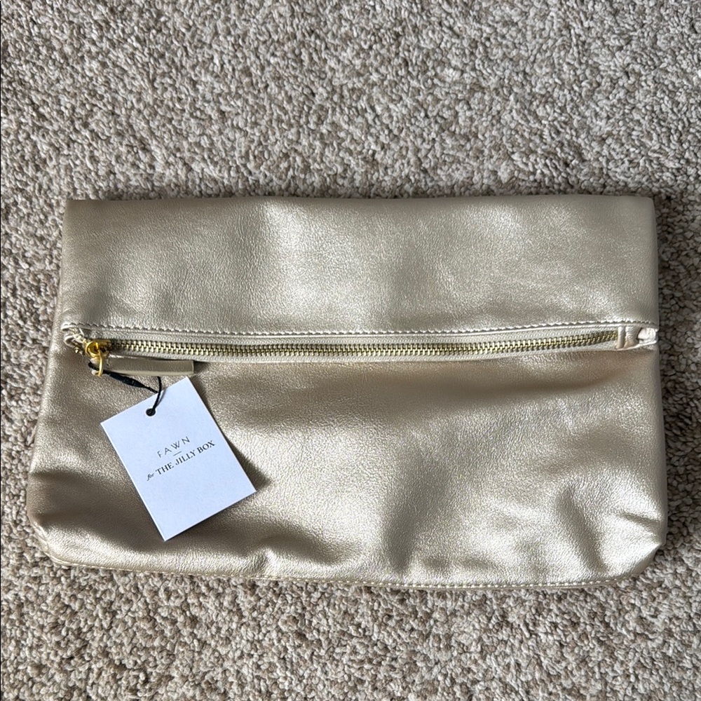 Fawn x The Jilly Box Gold Zippered Clutch Bag NWT